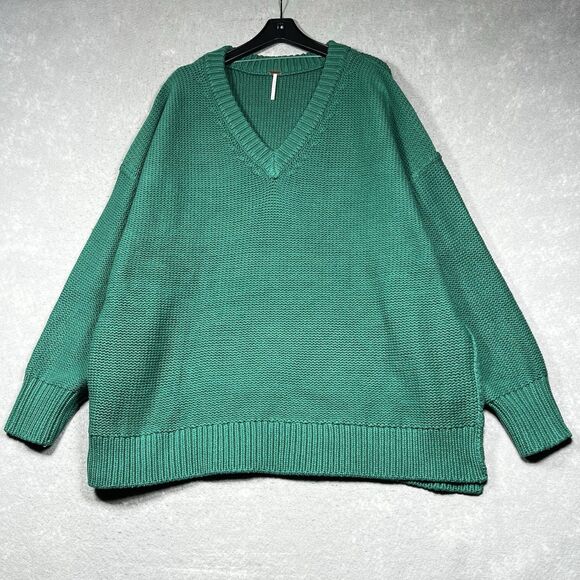 Free People Green V-Neck Sweater - Picture 1 of 10
